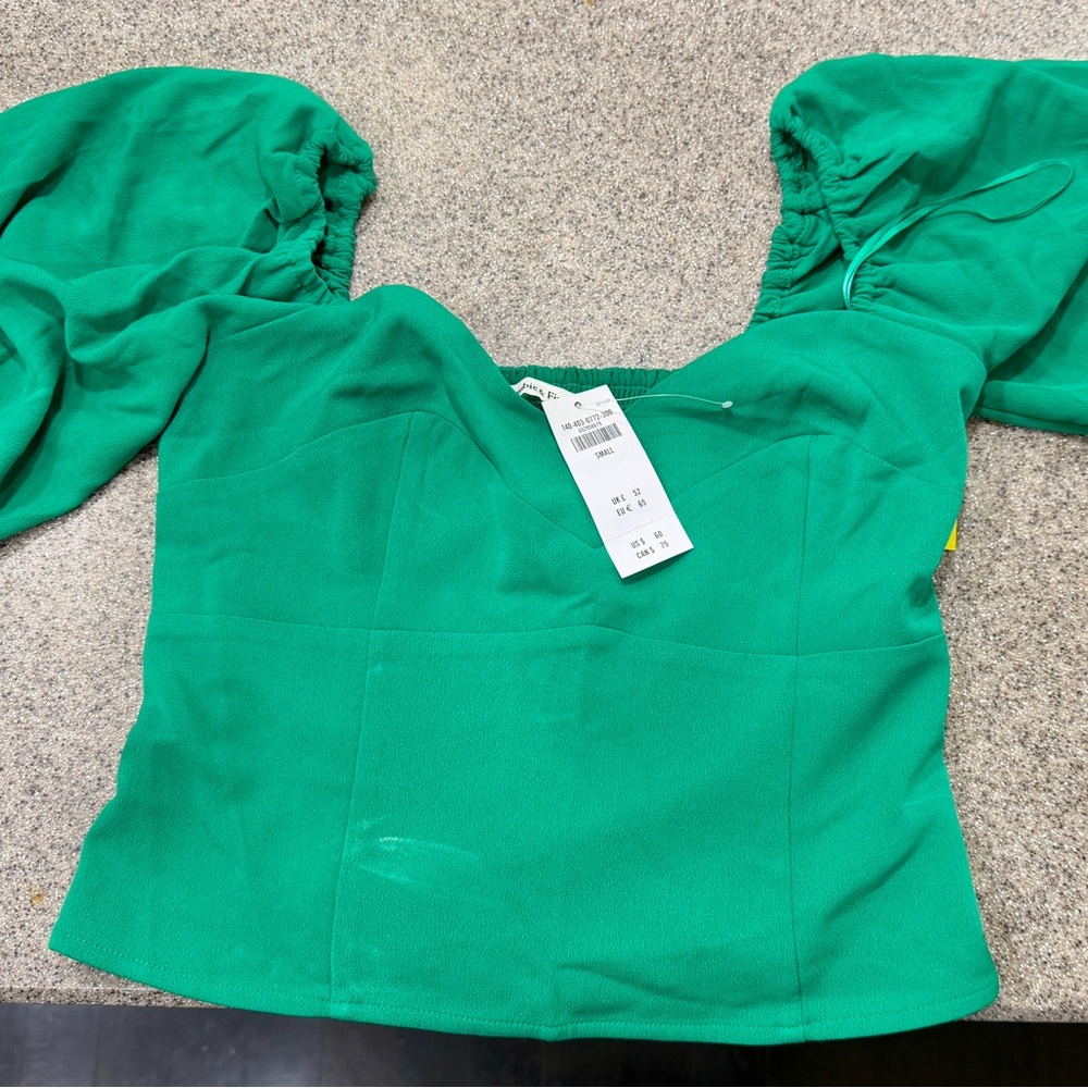 Abercrombie & Fitch Emerald Green Puff-Sleeve Square Neck Top